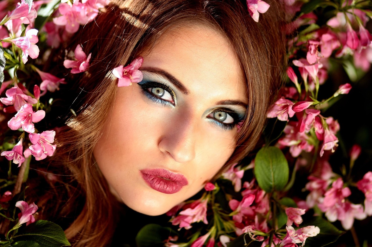 woman, beauty, flowers, beautiful flowers, face, makeup, glamour, spring, flower wallpaper, flower background, beautiful, pretty, attractive, girl, female, nature, pose, model, portrait